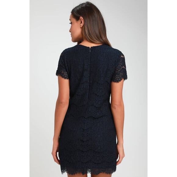 Lulus Women's Navy Blue Lace Shift Dress Size Large Wedding Guest Special Event - Picture 2 of 10